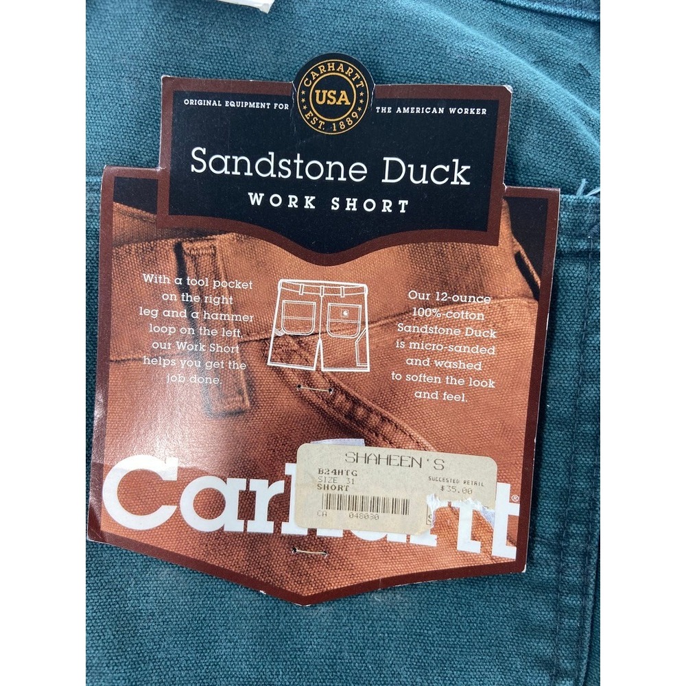 NWT VTG Carhartt Shorts Mens Sz 31 Sandstone Duck Work Green B24 HTG Made USA
